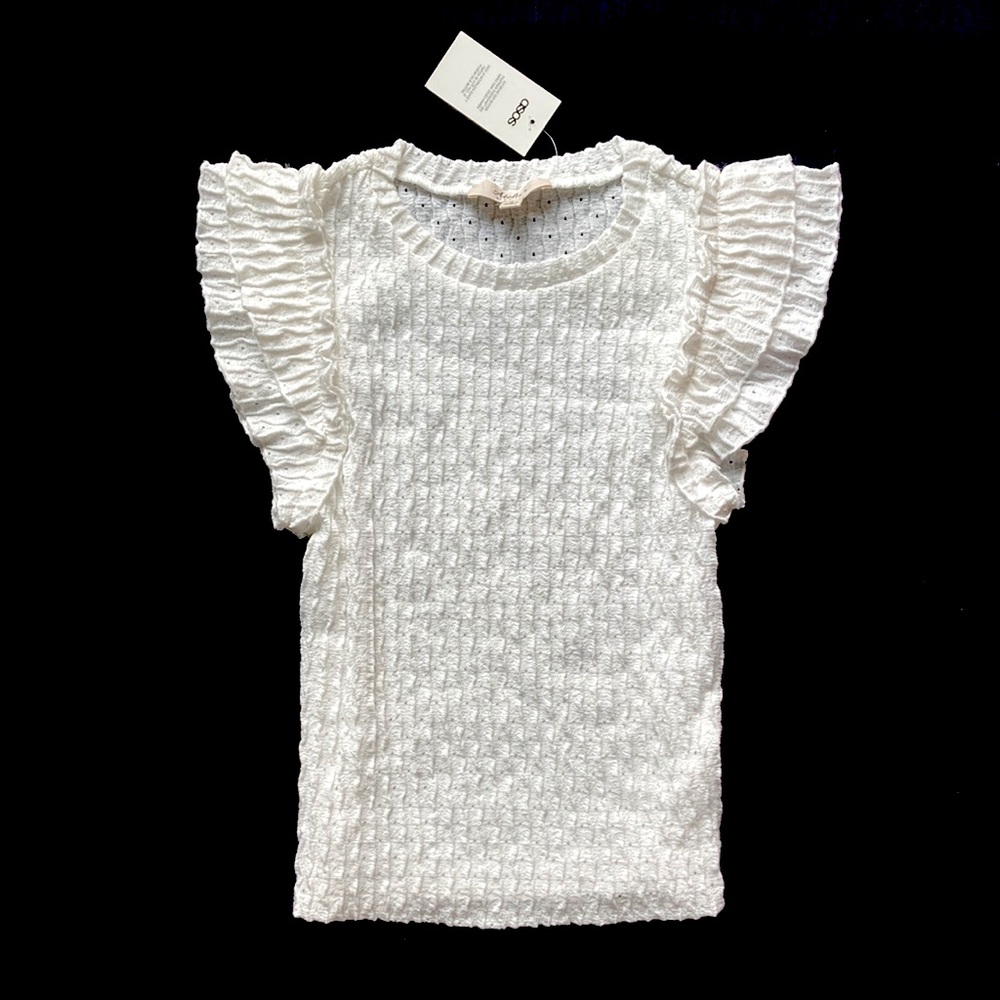 ASOS x ATELIER Textured Flutter Sleeve Cream Knit Top XS/S